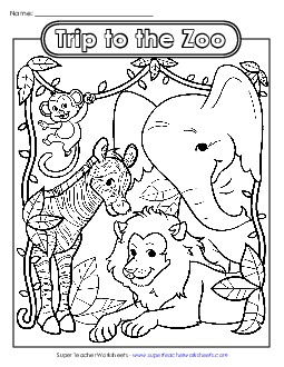 Trip to the Zoo Coloring Pages Worksheet