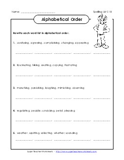 Alphabetical Order (E-18) Spelling E Worksheet