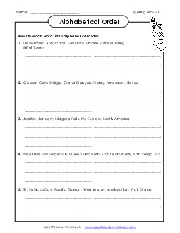 ABC Order Groups (E-27)  Spelling E Worksheet