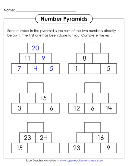 New Number Pyramids (3 Rows) Worksheet New Number Pyramids (3 Rows) Worksheet