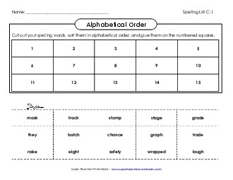 ABC Order: Cut & Glue (C-1) Free Spelling C Worksheet