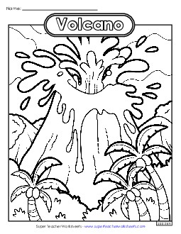 Erupting Volcano Coloring Pages Worksheet