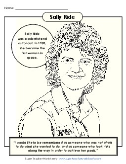 Sally Ride - Coloring Free Womens History Worksheet