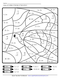 Subtraction Mystery Picture: Butterfly Worksheet