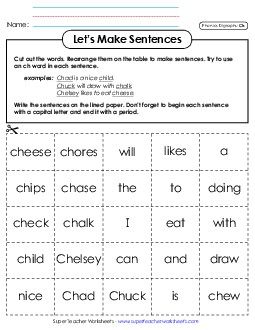 Let\'s Make Sentences (CH) Phonics Digraphs Worksheet