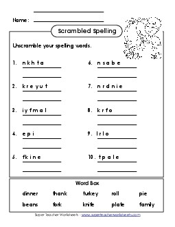 Word Unscramble (B-Thanksgiving)  Spelling B Worksheet