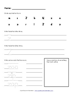 Letter Z z - Practice Sheet Alphabet Worksheet