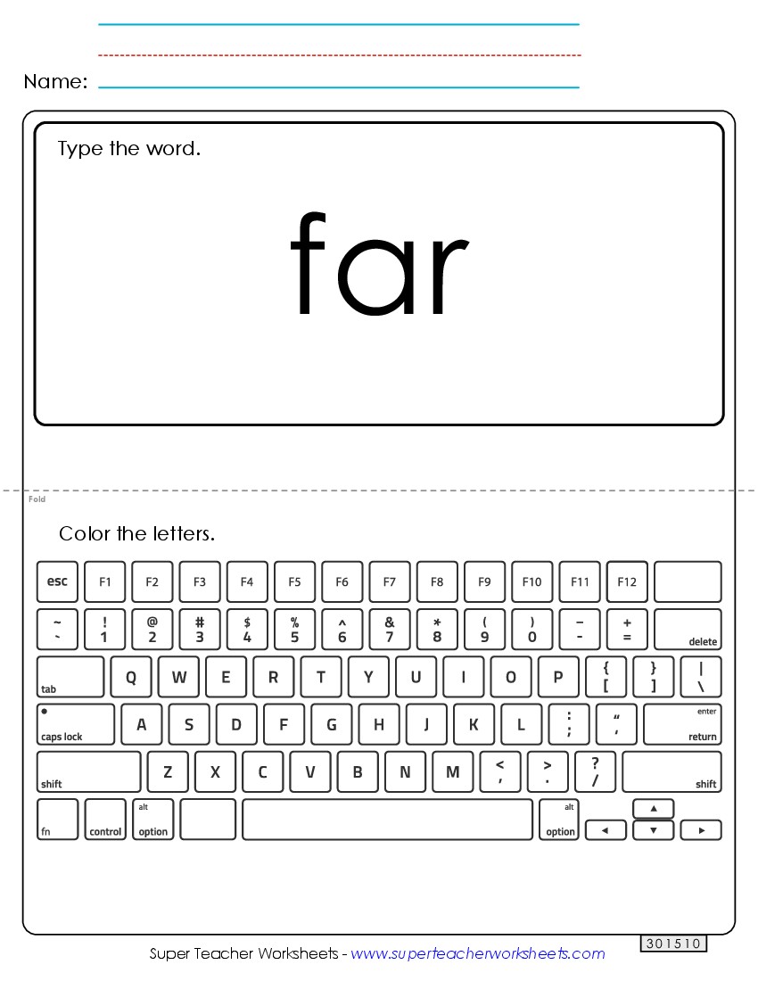 Type the Word: Far Sight Words Individual Worksheet