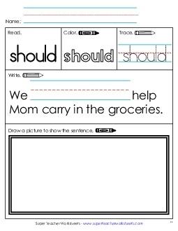 Worksheet 3: Should Sight Words Individual Worksheet