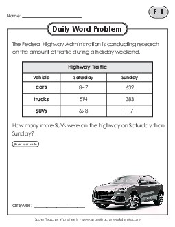 Daily Word Problems  E-1 through E-5 Free Worksheet