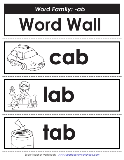 New Word Wall: -ab Words Worksheet New Word Wall: -ab Words Worksheet