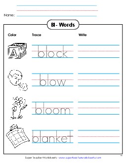 Trace and Write  Phonics Blends Worksheet