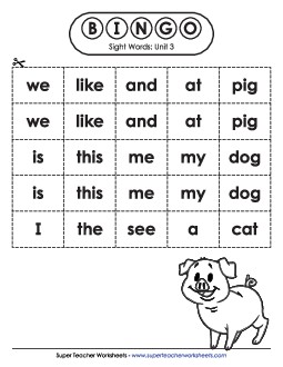 Sight Word Bingo (Unit 3) Sight Words Worksheet