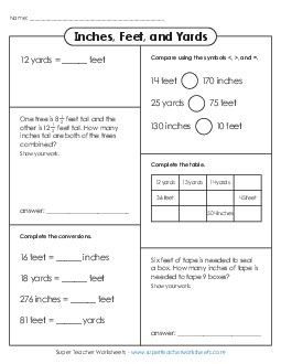 Inches, Feet, and Yards Variety Worksheet (Advanced) Measurement Worksheet