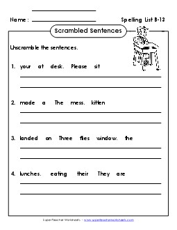 Scrambled Sentences (B-13) Spelling B Worksheet