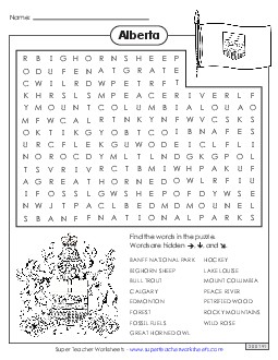 Word Search Canada Worksheet