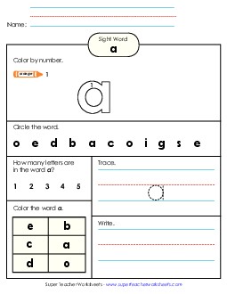 Worksheet 4: A Sight Words Individual Worksheet