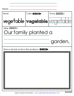 Worksheet 3: Vegetable Sight Words Individual Worksheet