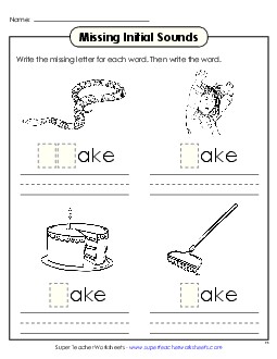 Missing Initial Sounds (-ake) Word Families Worksheet