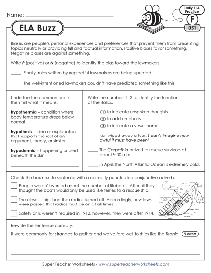 New 6th Grade ELA Buzz: Week 11<br>Worksheets 51 through 55 Worksheet New 6th Grade ELA Buzz: Week 11<br>Worksheets 51 through 55 Worksheet