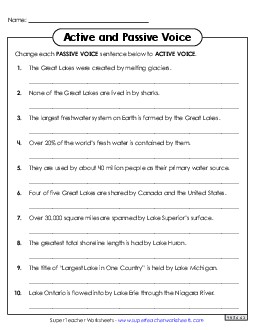 Change Passive to Active Voice 6th Grade ELA Worksheet