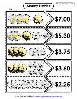 Counting Coins Matching Puzzle (Intermediate) Money Canadian Worksheet