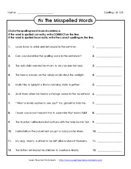 Find the Errors (D-8) Spelling D Worksheet