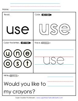 Worksheet 1: Use Sight Words Individual Worksheet