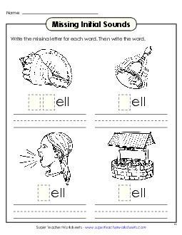 Missing Initial Sounds (-ell) Word Families Worksheet