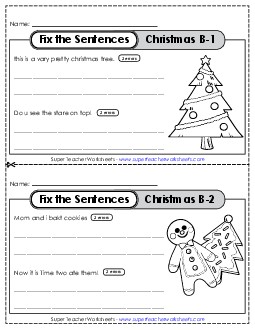 Fix the Sentences: Christmas (Level B) Worksheet