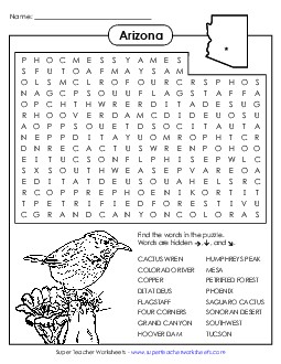 AZ Word Search States Individual Worksheet