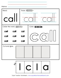 Worksheet 2: Call Sight Words Individual Worksheet