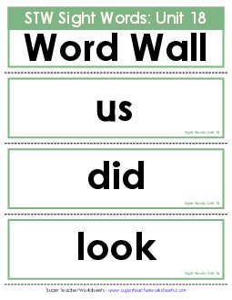 Pocket Chart or  Word Wall (Unit 18) Sight Words Worksheet