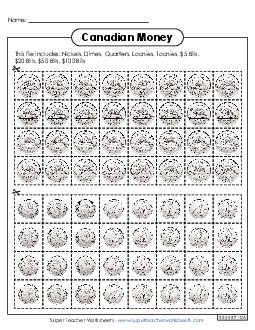 Cut-Out Coins and Bills  Counting Money Worksheet