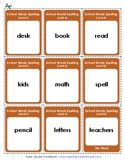 Flashcards (A-School Words) Spelling A Worksheet