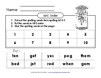 ABC Order - Cut & Paste (A-2) Free Spelling A Worksheet