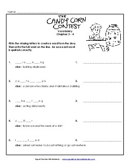 Vocabulary for Chapters 3-4 Book Candy Corn Contest Worksheet