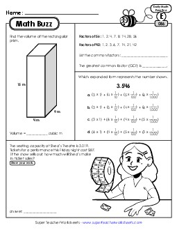 Math Buzz: Week 18 Worksheets 86 through 90 Daily Math Review Worksheet