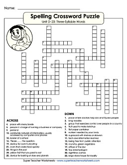 Crossword (D-23) Spelling D Worksheet