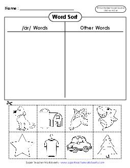 Word Sort (Cut and Glue) Free Phonics R Controlled Vowels Worksheet