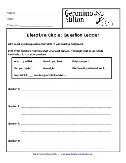 Literature Circles: Question Leader Book Geronimo Stilton Worksheet