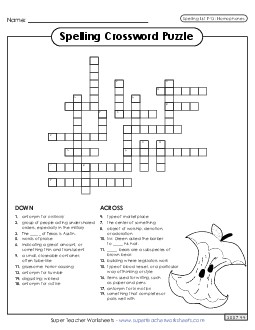 Crossword (F-13) Spelling F Worksheet