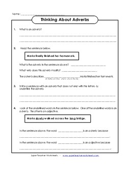 Thinking About Adverbs Worksheet