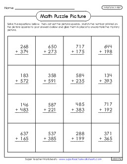 Addition Puzzle Picture: Cinco de Mayo (3-Digit Plus 3-Digit) Worksheet