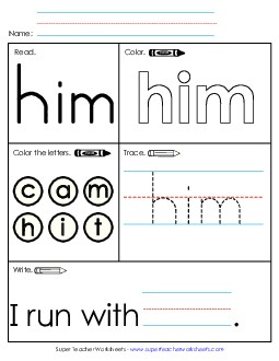 Worksheet 1: Him Sight Words Individual Worksheet