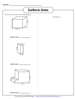 Surface Area (Intermediate) Worksheet