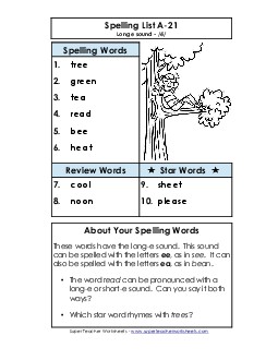 Spelling List A-21 Free Spelling A Worksheet