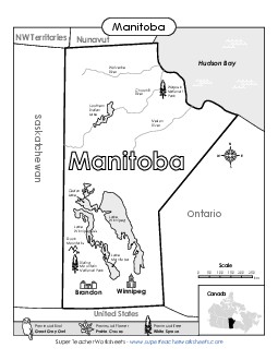 Manitoba Map (Black & White) Canada Worksheet