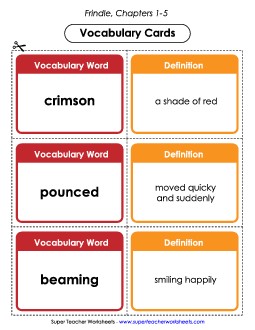 Vocabulary Cards for Chapters 1-5 Free Books Worksheet