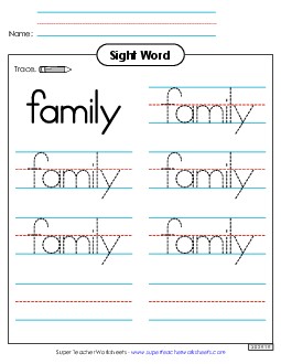 Trace the Word: Family Sight Words Individual Worksheet